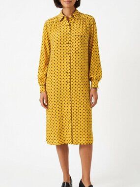 EUC VTG 80s Levante Silk Midi Shirtdress Button Front 8 Geometric Foulard Retro